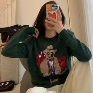 Polo by Ralph Lauren Green tractor and bear pattern sweater, unisex.